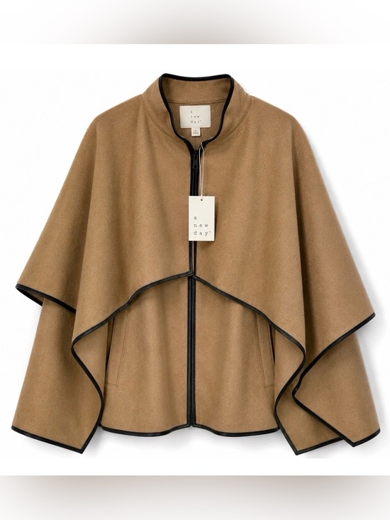 a new day Jackets & Blazers - A New Day Women’s Cape Jacket Size M Light Brown Zip Front Wrap NWT $60